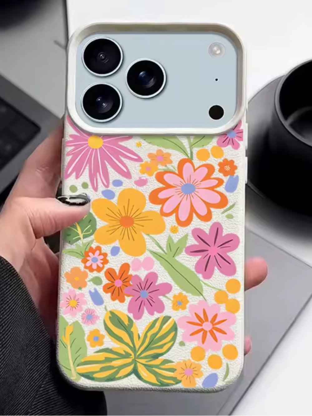 Floral Print Phone Case - White with Multicolor Flowers. Pro Max 17 iPhone case.